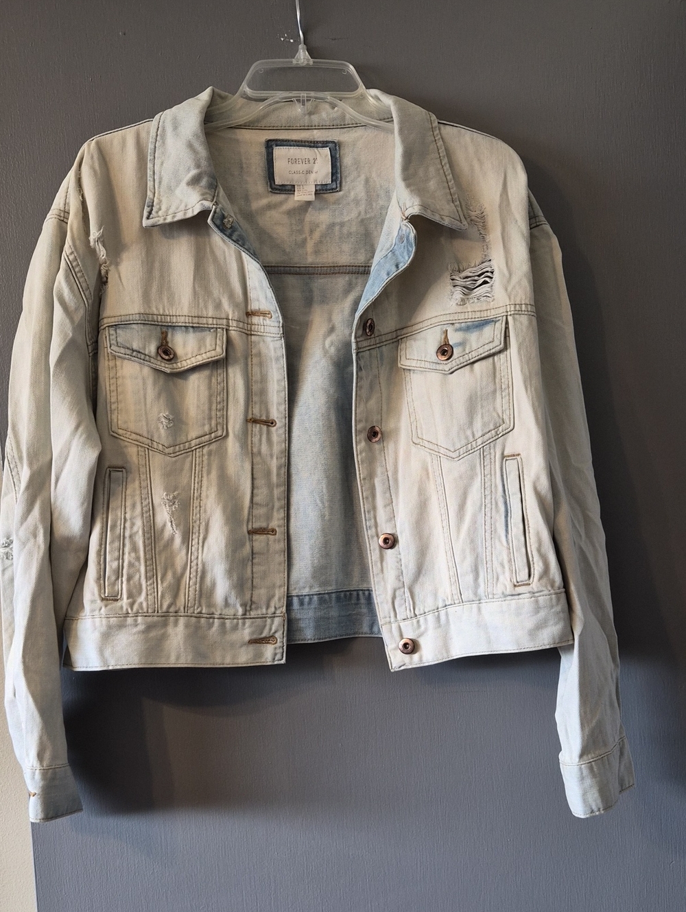 Forever 21 Washed Denim Jacket - Pale Blue